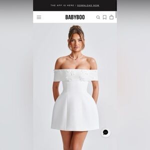 BABYBOO Off‑Shoulder White Strapless Mini Dress